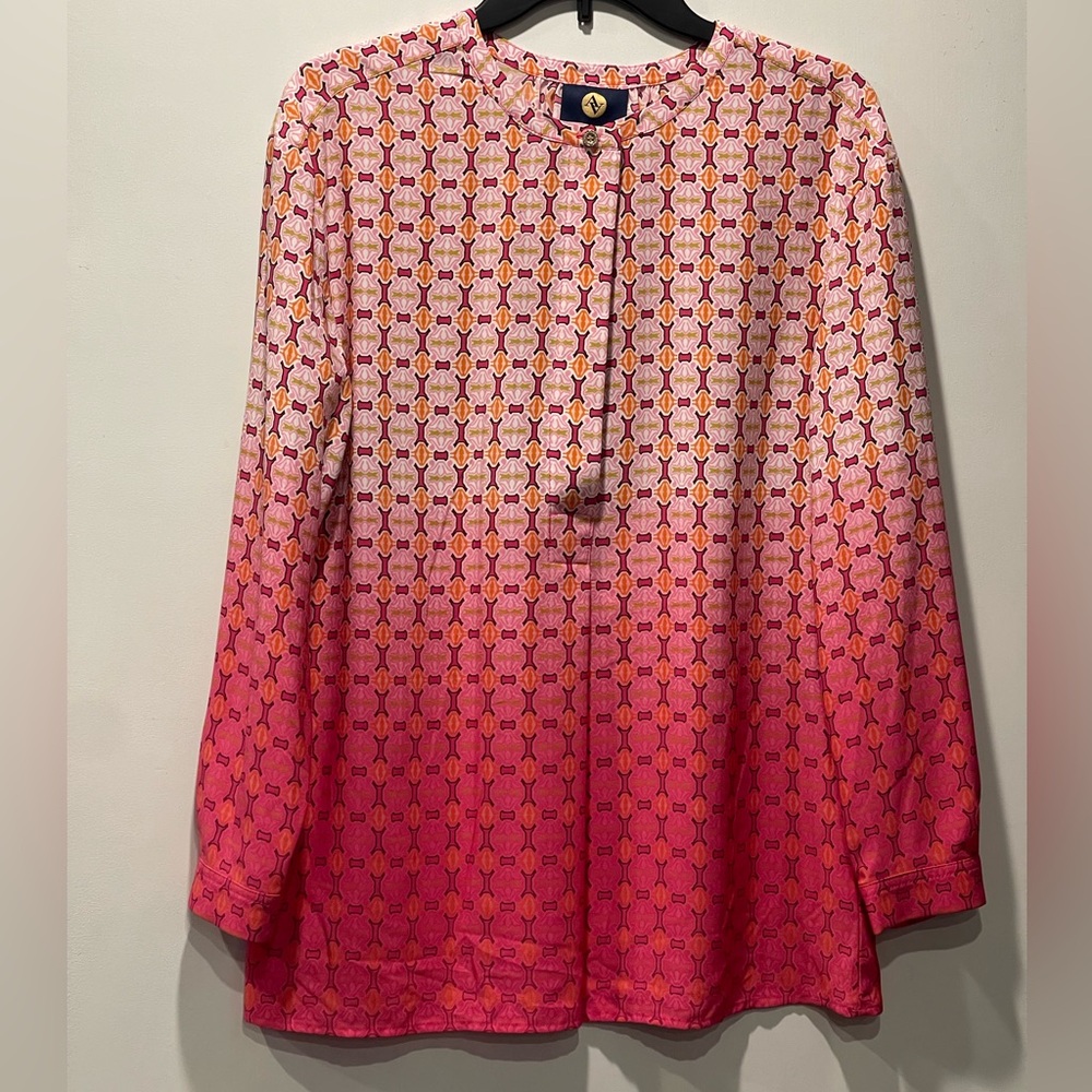 Adrienne Vittadini Pink and Orange Patterned Blouse